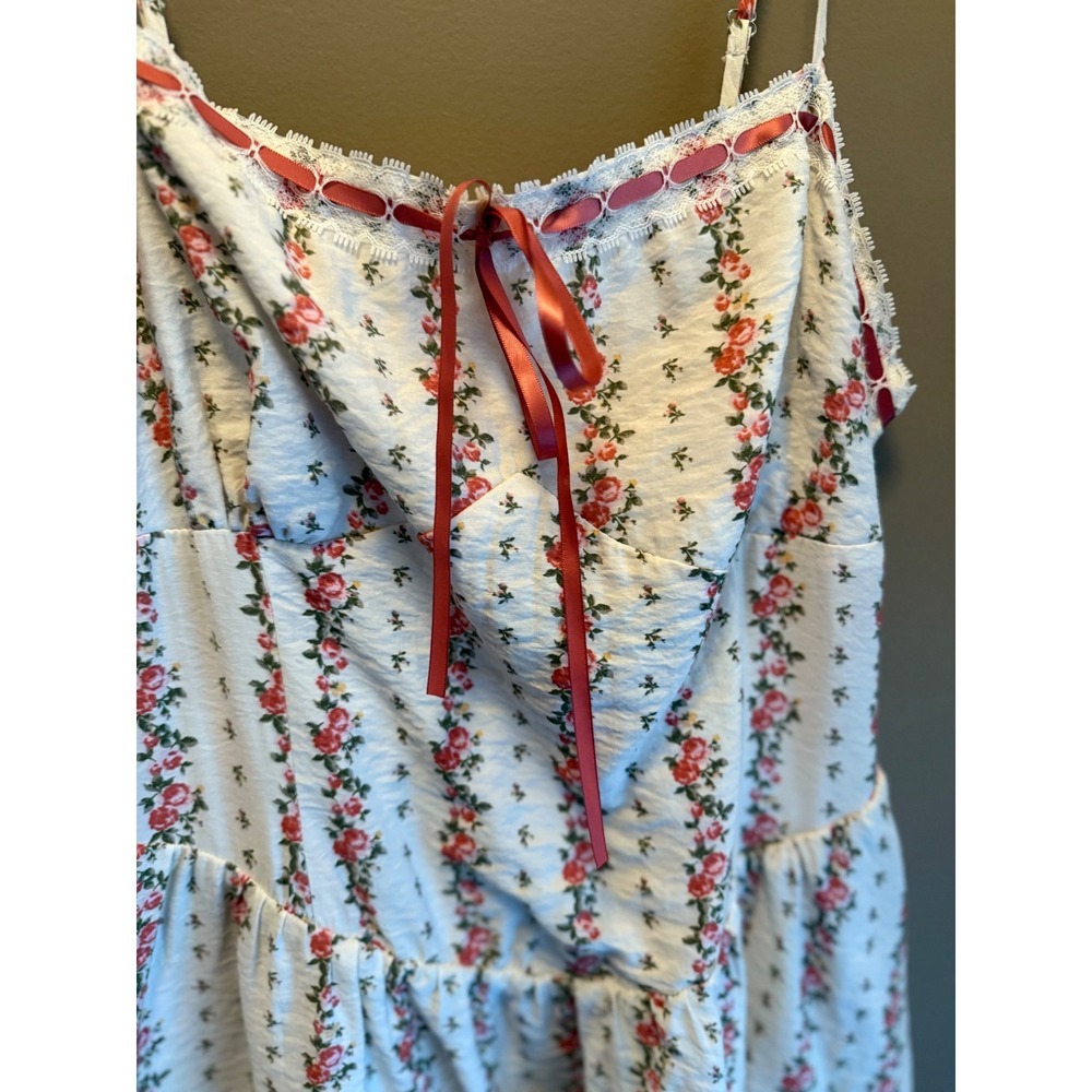 Sienna Sky Floral Lace Trim Mini Dress XL White Pink Rose Cottagecore - Picture 2 of 5